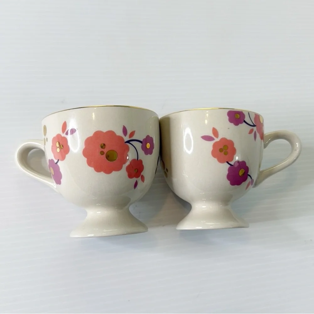 Anthropologie Mauve/Gold Floral Pedestal Mugs - Pair of 2 - Picture 2 of 6